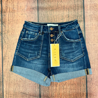 Risen High Rise Button Fly Cuff Shorts