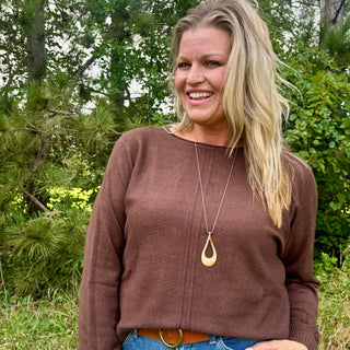 Double Front Seam Round Neck Sweater