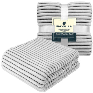 Ribbed Textured Fleece Throw Blanket: White / Throw - 50" x 60"