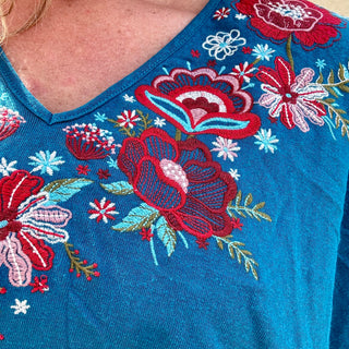 Teal Embroidered Dolman Top