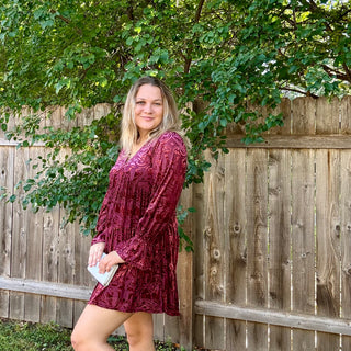 Wine Deep V-neck Velvet Mini Dress