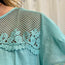 Teal Crochet Detail Ruffle Sleeve Blouse