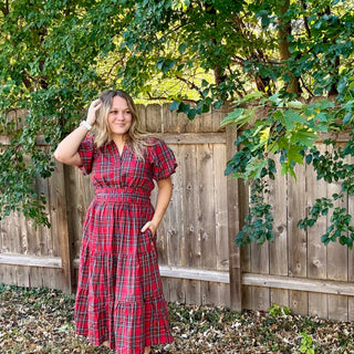 Plaid Tiered Midi Dress