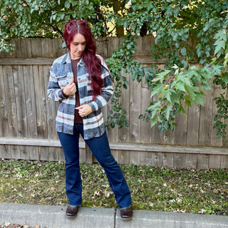 Navy Blue Plaid Shacket