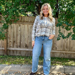Grey and Black Plaid Button Up