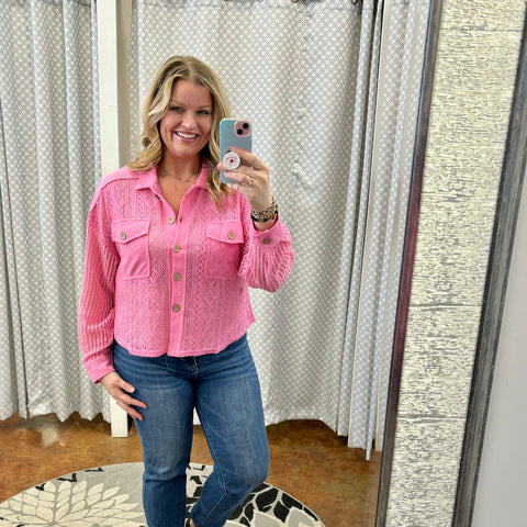 Pink Lace Button Up Top