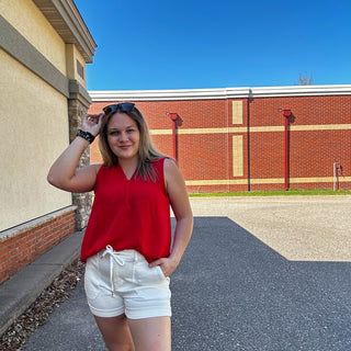 Red Woven Sleeveless Blouse