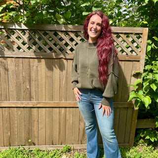 Olive Oversized Sweater with Side Slit