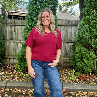 Cabernet Short Sleeve V-Neck Dolman Sweater