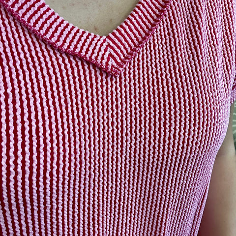 Two Tone Pink Stripe V-Neck Top