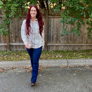 Khaki Plaid Shacket with Removable Hood