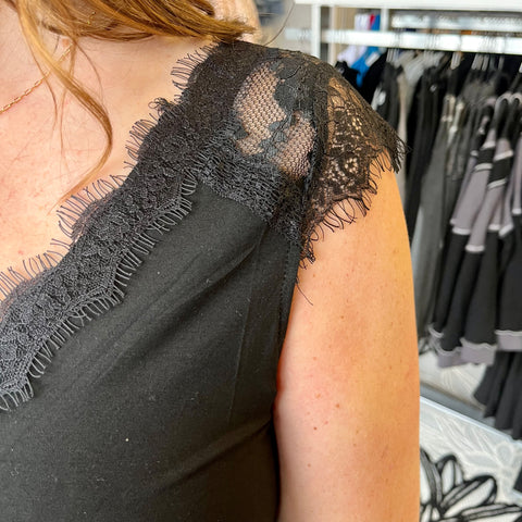 Black Tank with Lace Sleeve Detail