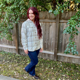 Khaki Plaid Shacket with Removable Hood
