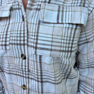 Khaki Plaid Shacket with Removable Hood