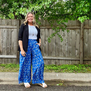 High Waisted Floral Print Flowy Pants