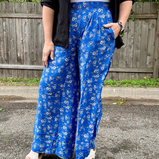 High Waisted Floral Print Flowy Pants