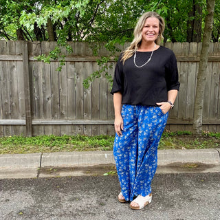 High Waisted Floral Print Flowy Pants