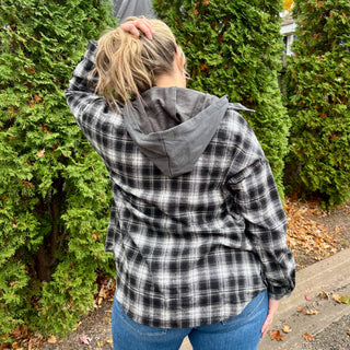 Double Lined Plaid Hooded Zip Up