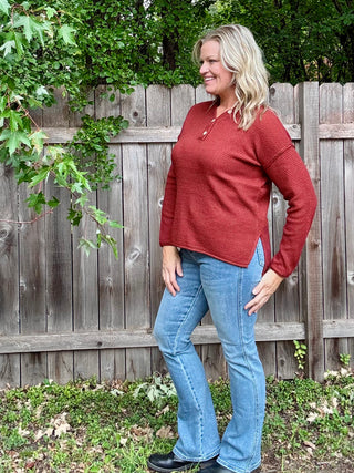 Dark Rust 4 Button Henley Sweater