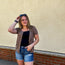 Coffee Ribbed Button Down with Lace Trim