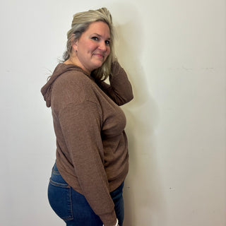 Brown Ribbed Pullover Hoodie