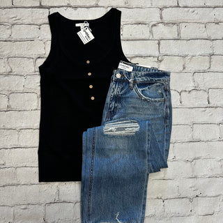 Black Knit Henley Tank