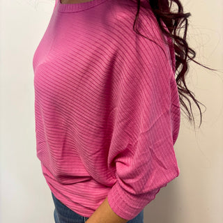 Pink Ribbed 3/4 Sleeve Dolman Top