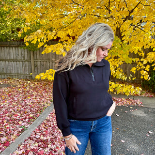 Black Quarter Zip Mock Neck Pull Over