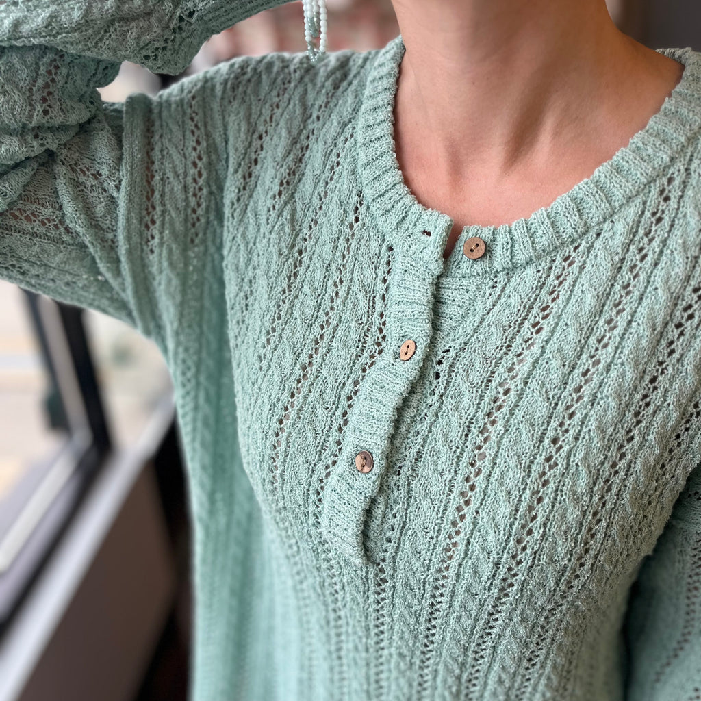 Mint Blue Textured Henley Sweater