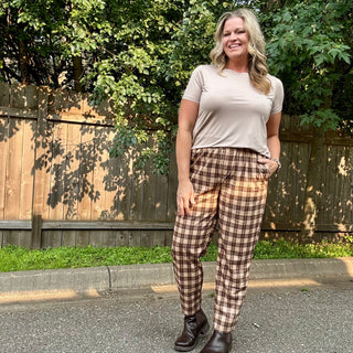 Brown Plaid Jogger Pants