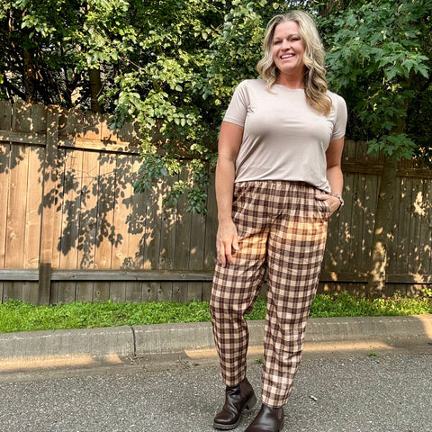 Brown Plaid Jogger Pants