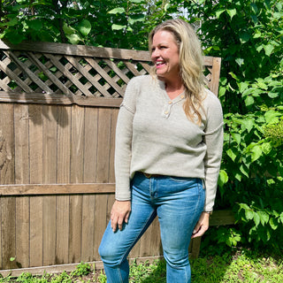 Beige Henley Knit Sweater