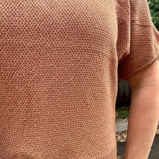 Deep Camel Short Sleeve V-Neck Dolman Sweater