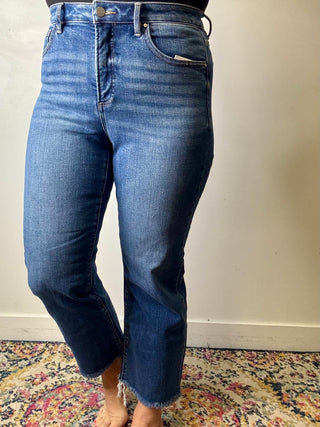 Risen High Rise Tummy Control Crop Straight Leg Jeans