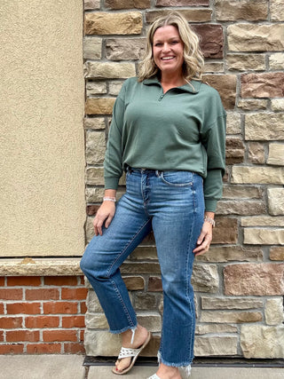 Risen High Rise Tummy Control Crop Straight Leg Jeans