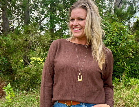 Double Front Seam Round Neck Sweater