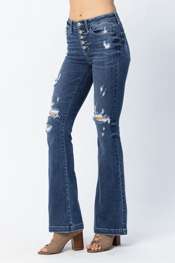 Judy Blue Mid-rise Distressed Button Fly BootCut Jean
