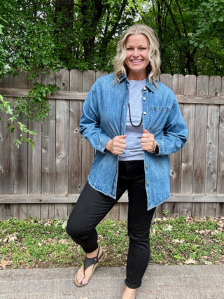 Risen Oversized Denim Shacket with Pockets
