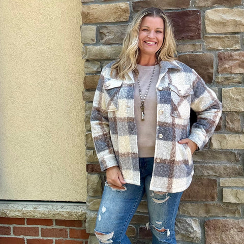 Grey Plaid Sherpa Shacket