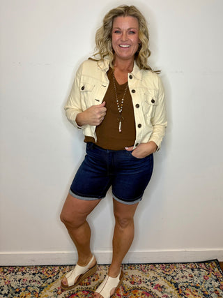 Sand Denim Jacket with Stitch Detail