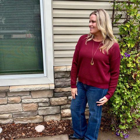 Wine Soft Touch Waffle Knit Sweater