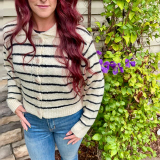 Striped Collared Button Up Cardigan
