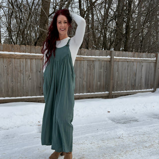 Ash Jade Woven Crepe Overalls