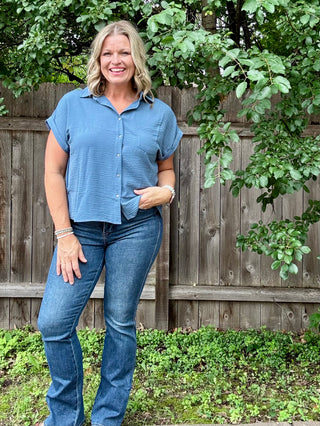 Dusty Blue Woven Airflow Button Up