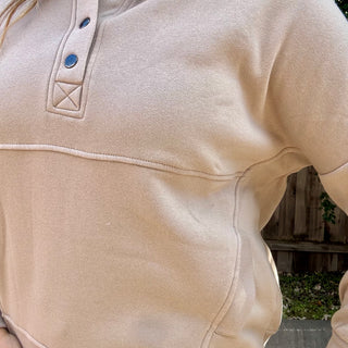 Ash Mocha Half Button Fleece Hoodie