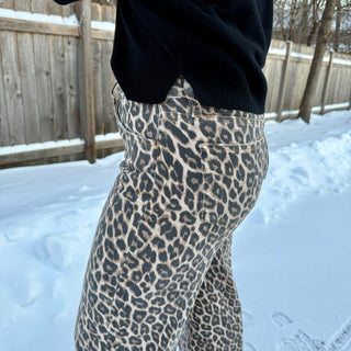 Vervet High Rise Wide Crop Leopard Print Jeans