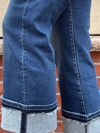 Risen Mid Rise Straight Leg Cuffed Jeans
