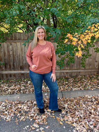 Rust French Terry Dyed Pullover with Pockets
