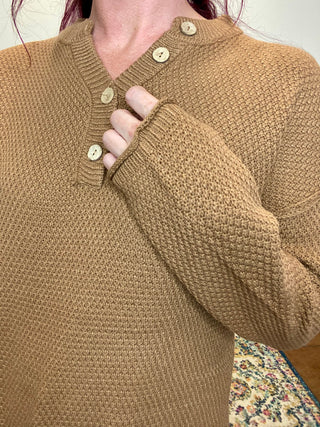 Deep Camel 4 Button Henley Sweater