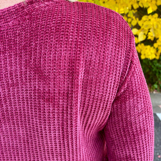 Dark Burgundy Round Neck Waffle Knit Sweater